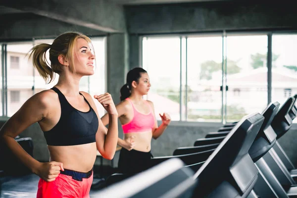 Woman Walking Running Machine While Cardio Workout Sport Gym — Stock Photo, Image