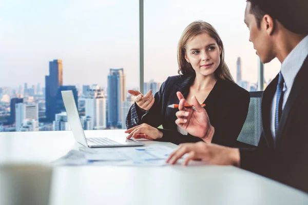 Business People Discussing While Meeting Office Working Laptop — Stock Photo, Image