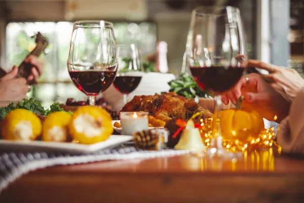 Eten Diner Maaltijd Tafel Voor Kerstmis Thanksgiving Viering — Stockfoto