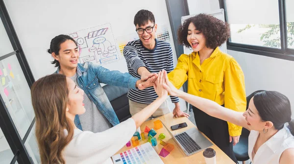 Young Asian People Stacking Hands Teamwork Concept — Stock Photo, Image