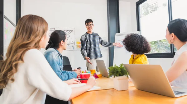 Asiatiska Affärsmän Möte Konferens Och Brainstorming Moderna Kontor Casual Och — Stockfoto