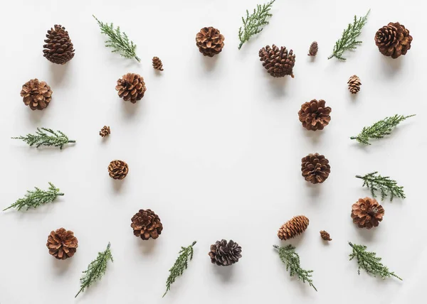 Fond Noël Cadre Avec Branches Sapin Pin Sur Fond Blanc — Photo