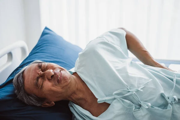 Old Asian Patient Suffering Back Pain Back Ache — Stock Photo, Image