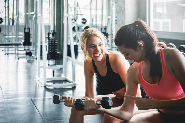 Woman Workout Lifting Dumbbell Weight Training Sport Gym — Stock Photo, Image