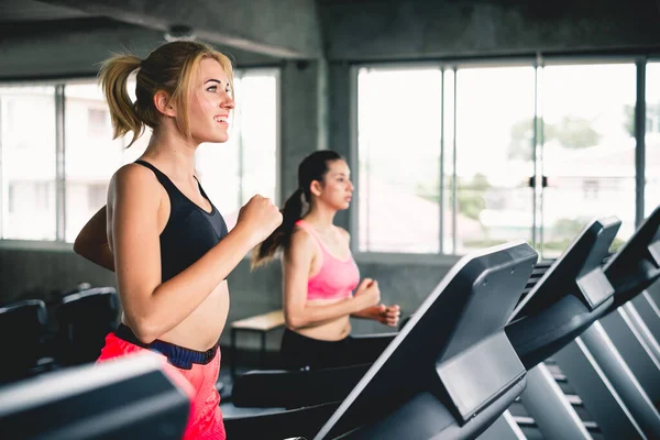 Woman Walking Running Machine While Cardio Workout Sport Gym — Stock Photo, Image