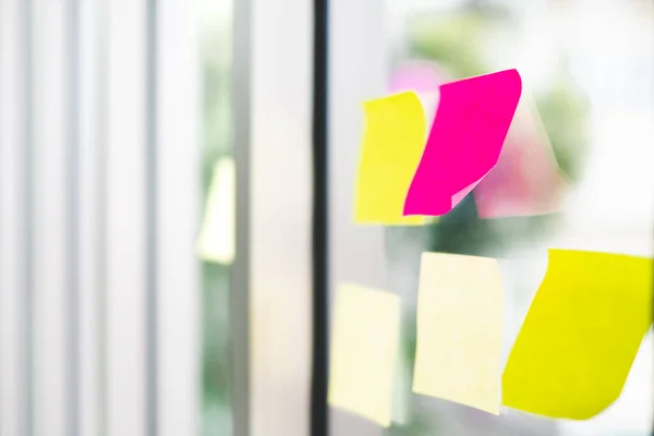 Post Sticker Note Mirror Window Working Office Concept — Stock Photo, Image