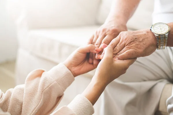 Woman Hand Holding Old Senior Elder Hand Love Care — Stock Photo, Image