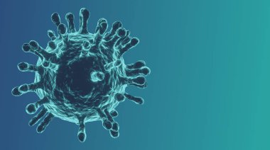 Coronavirus Covid-19 hücre virüsü mavi arka plan üzerinde mikroskop altında, pankart kopyalama alanı, salgın riski Coronavirus covid-19 salgını, 3 boyutlu görüntüleme. Görüntü