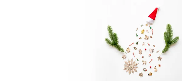 Christmas Background Frame Snowman Shape Decoration White Background Flatlay Copy — Stock Photo, Image