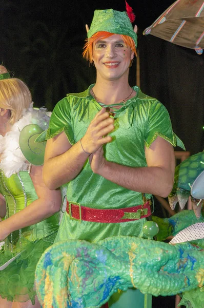 Karneval Mladý Muž Přestrojený Jako Peter Pan Masopustní Průvod — Stock fotografie