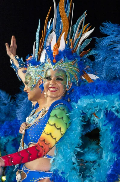 Carnaval Sitges Mulher Vestida Desfile Com Penas — Fotografia de Stock