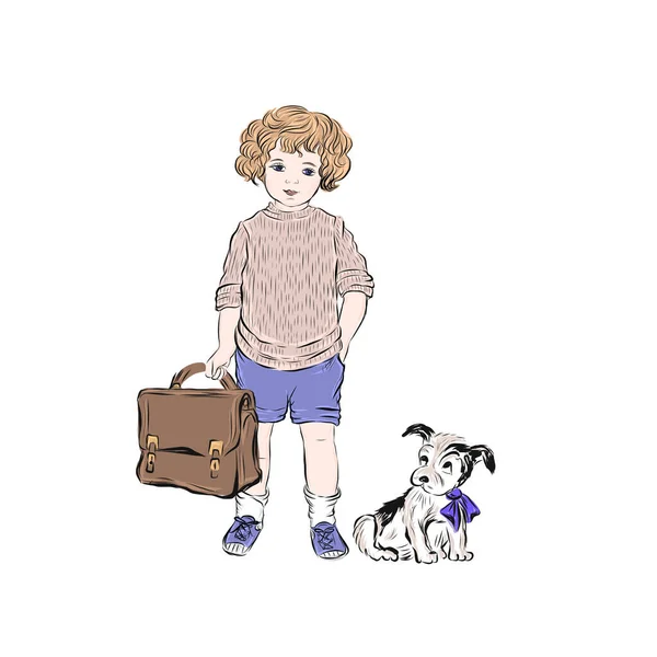 Хлопчик Тримає Мішок Собакою — стоковий вектор
