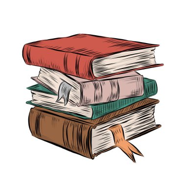  Bir yığın kitap. Çok renkli kitap kapakları. Düz tasarım tarzı. Eğitim öğrenme konsepti. Akademik edebiyat 