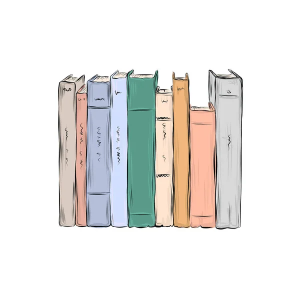 Una Pila Libros Cubiertas Libros Multicolores Estilo Diseño Plano Concepto — Vector de stock