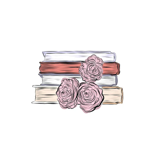  Bir yığın kitap. Çok renkli kitap kapakları. Düz tasarım tarzı. Eğitim öğrenme konsepti. Akademik edebiyat 