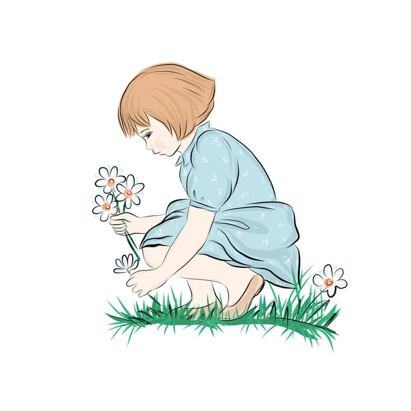 Dívka Sázet Květiny Malý Zahradník Royalty Free Stock Ilustrace