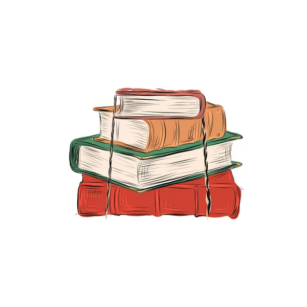 本の山だ 複数の色の本のカバー フラットデザインスタイル 教育学の概念 学術文献 — ストックベクタ