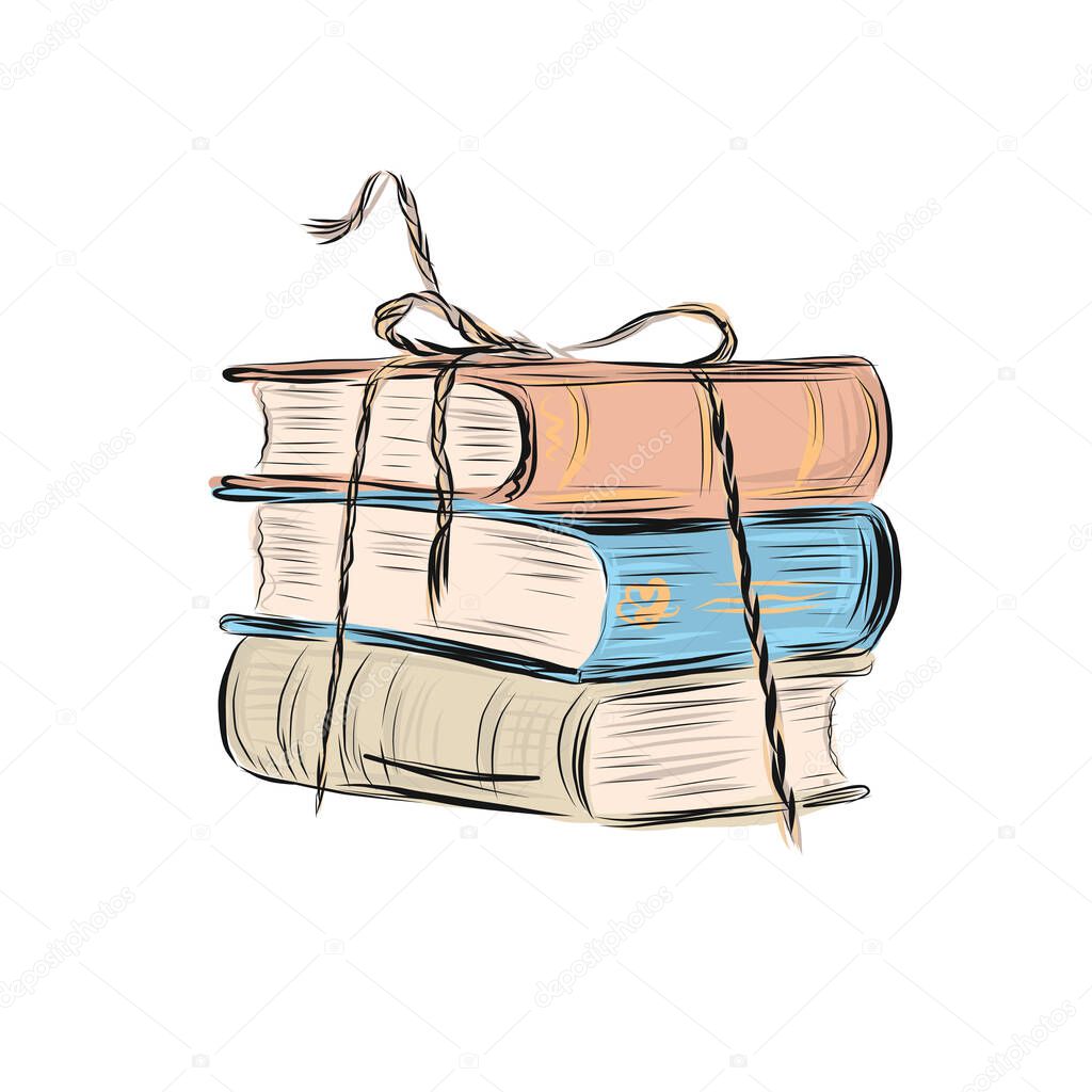  Stack of books. Multi colored book covers. Flat design style. Education learning concept. Academic literature 