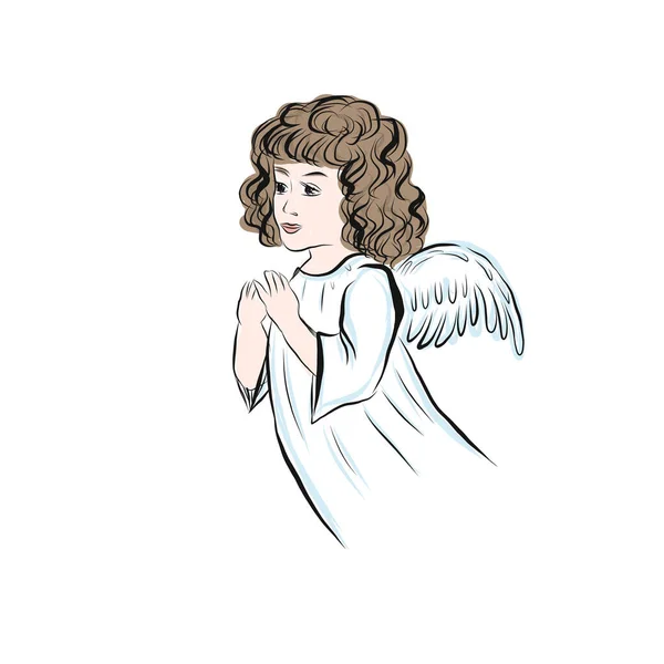 Angel Religie Figură Umană Aripi Simbol Divin Decor Desenat Manual — Vector de stoc