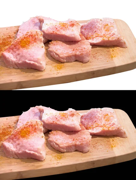 Ψιλοκομμένο Κρέας Μια Ξύλινη Σανίδα — Φωτογραφία Αρχείου