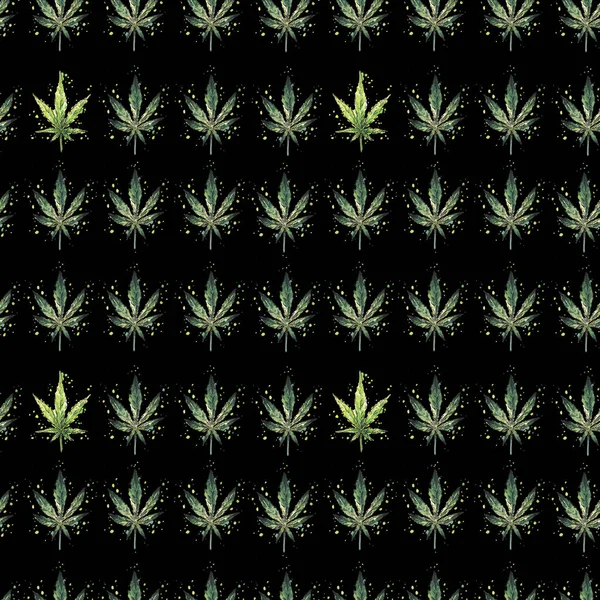 Patrón Cannabis Verde Acuarela — Foto de Stock