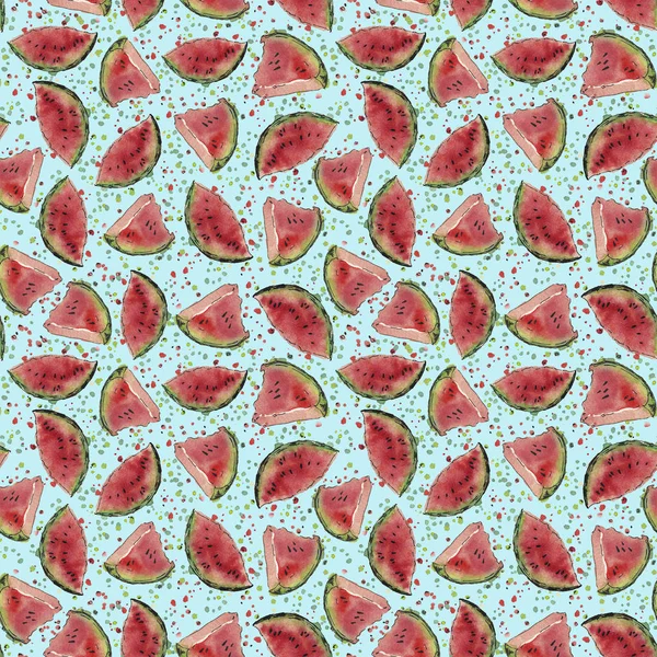 Aquarel Rode Watermeloen Patroon — Stockfoto