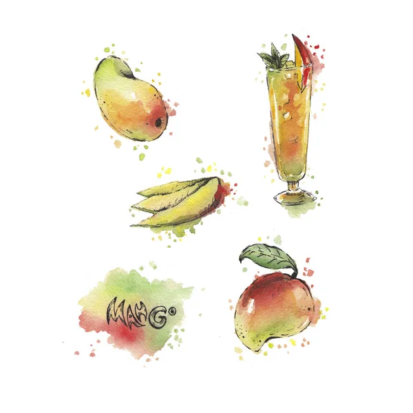 Watercolor Sweet Mango Set — Stock Photo, Image