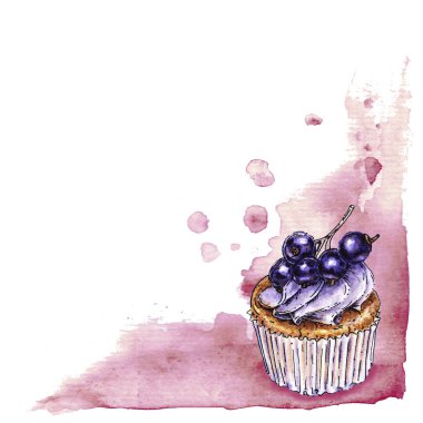 Arka plan ile suluboya frenk üzümü cupcake