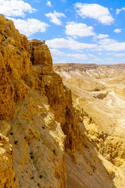 Restos Fortaleza Masada Ahora Parque Nacional Paisaje Borde Oriental Del — Foto de Stock