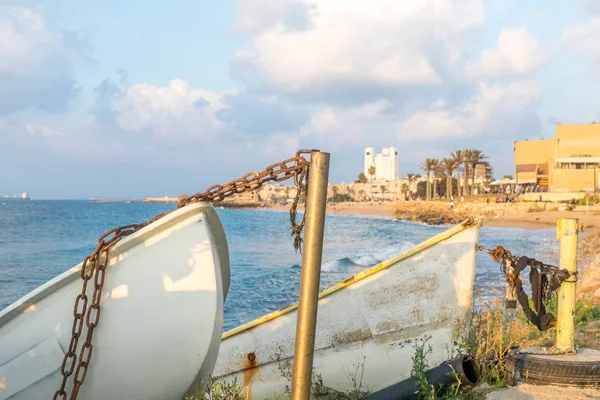 Pohled Lodě Plážové Promenádě Bat Galim Haifa Izrael — Stock fotografie