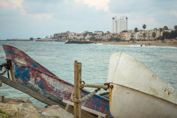 Hajók Bat Galim Beach Sétány Haifa Izrael — Stock Fotó