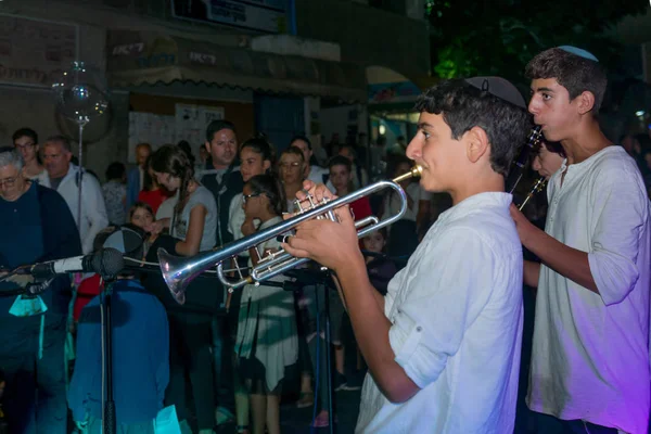 Safed Israel August 2018 Scena Festivalului Klezmer Muzicieni Stradă Mulțime — Fotografie, imagine de stoc