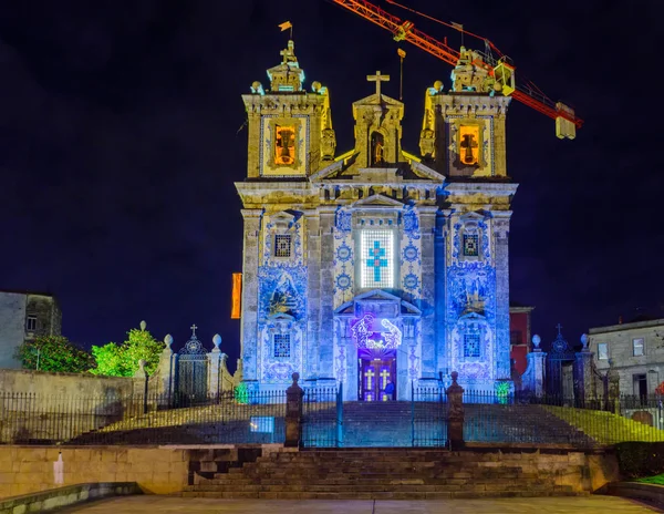 Noční Pohled Kostela Svatého Ildefonso Porto Portugalsko — Stock fotografie