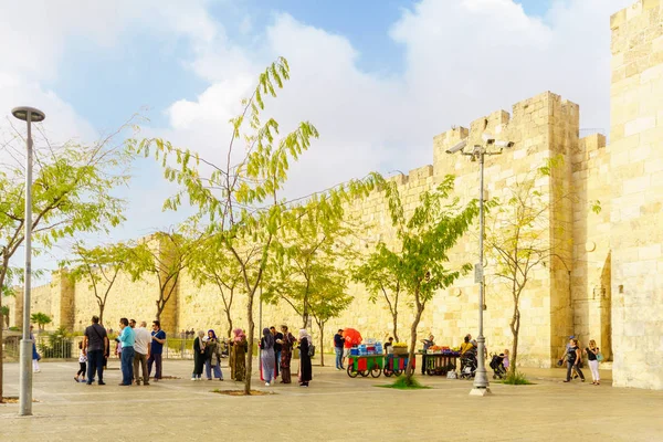 Jeruzalém Izrael Října 2018 Scéna Jaffské Brány Starých Městských Hradeb — Stock fotografie