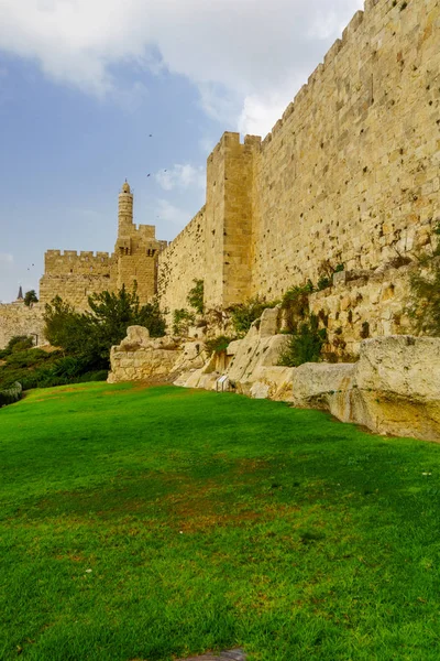 Oude Stadsmuren Toren Van David Jeruzalem Israël — Stockfoto