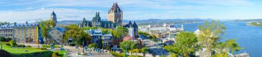 Quebec City, Canada - September 27, 2018: Panoramic view of the old town and the Saint Lawrence River from the citadel, with locals and visitors, Quebec City, Quebec, Canada clipart