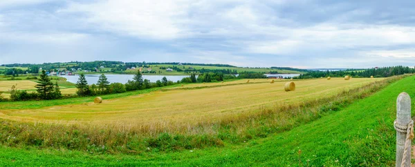 Panoramautsikt Över Landsbygden Och Höstackar Nära Franska Floden Prince Edward — Stockfoto