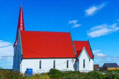 Görünümü, St. Johns Anglikan Kilisesi, balıkçı köyü Peggys Cove, Nova Scotia, Kanada içinde