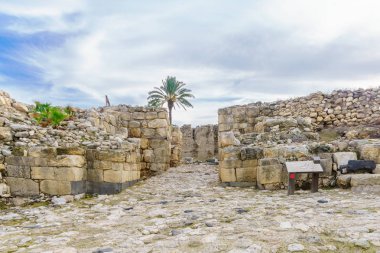 Antika Canaanite kapısı Tel Megiddo Milli Parkı'nda. Kuzey İsrail