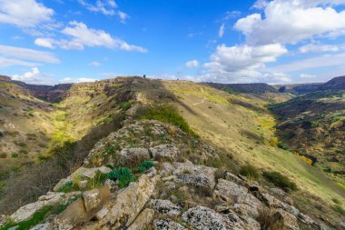 Görünüm Gamla Milli Parkı (Daliyot ve Gamla akışları), Golan Tepeleri, Kuzey İsrail peyzaj