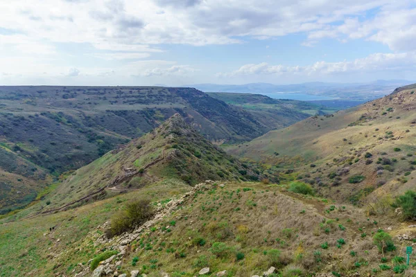 Вид Остатки Древнего Города Крепость Гамла Фоне Галилейского Моря Голанские — стоковое фото