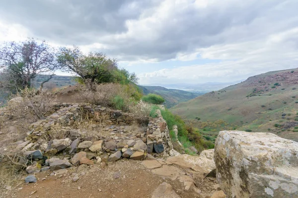Pohled Pozůstatky Starověkého Města Pevnosti Gamla Galilejského Jezera Pozadí Golanské — Stock fotografie