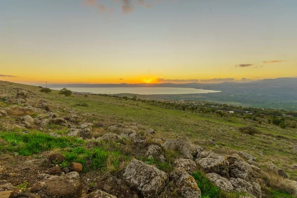 Vista Del Atardecer Desde Norte Del Mar Galilea Lago Kinneret — Foto de Stock