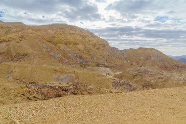 Manzara Necef çölünde, Güney İsrail (den montaj Ardon), Makhtesh (krater) Ramon. Bir büyük erozyon cirque jeolojik bir ülke olduğunu