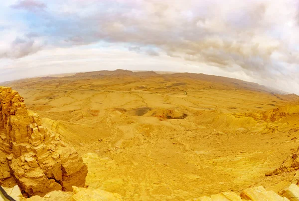 Coucher Soleil Panoramique Sur Makhtesh Cratère Ramon Dans Désert Néguev — Photo