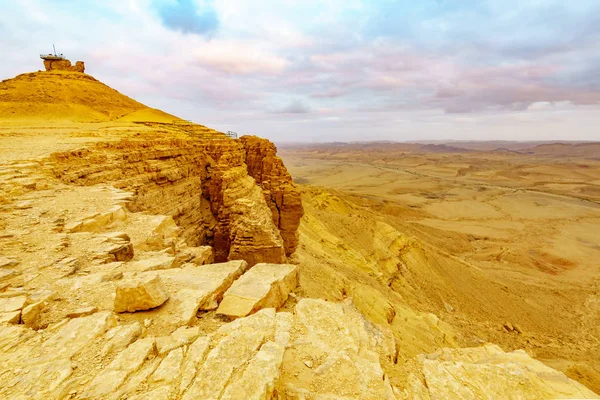 Sunset View Makhtesh Crater Ramon Camel Mount Lookout Negev Desert — Stock Photo, Image