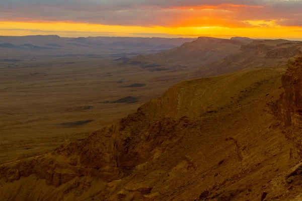 Sunset View Makhtesh Crater Ramon Negev Desert Southern Israel Geological — Stock Photo, Image