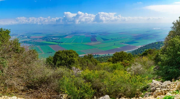 風景や イスラエル北部ガリラヤからフラの田園地帯のパノラマ ビュー — ストック写真