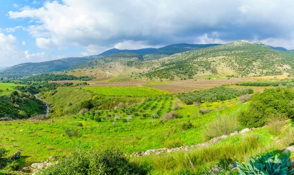ザール ストリームと Nimrod の要塞 ゴラン高原 イスラエル北部の風景します — ストック写真