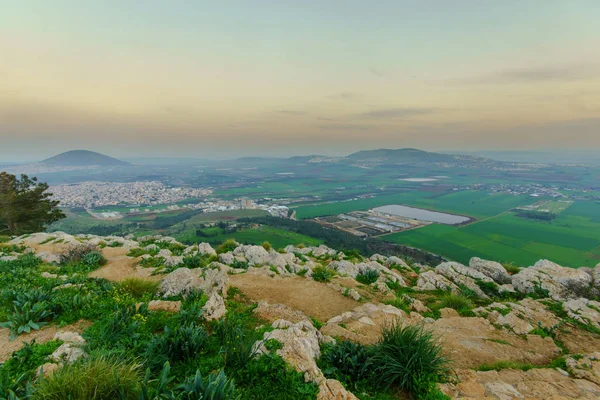 Vista Atardecer Del Valle Jezreel Del Monte Tabor Desde Monte — Foto de Stock